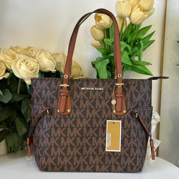 Michael Kors MK Voyager Tote Bag With Side Pocket & Dust Bag (Brown - 971)