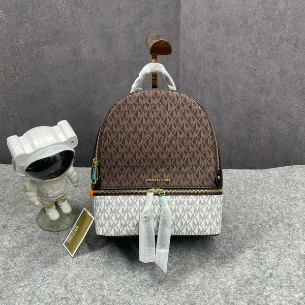 Michael Kors Rhea Medium Color-Block Brown Logo Backpack Brown 13003 With Dust Bag