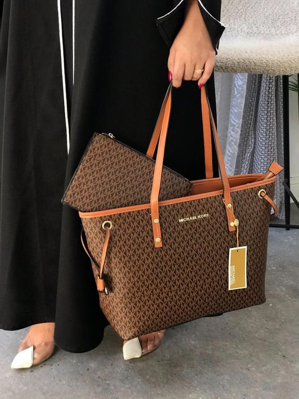 Michael Kors Tote Bag With Pouch With Dust Bag Coffee Brown