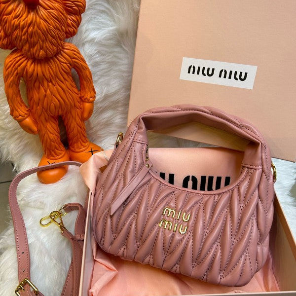 Miu Miu Wander Matelass Nappa Leather Hobo Bag With OG Box Dust Bag (2178 Pink)