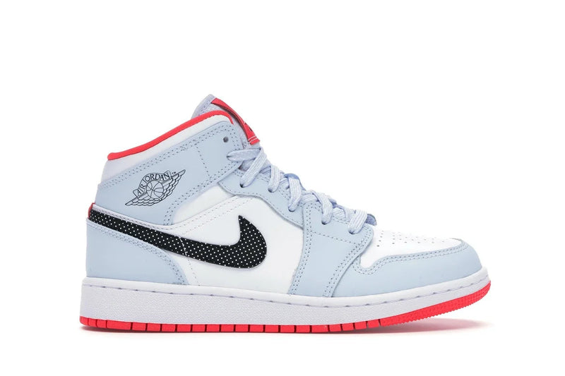 Nike Air Jordan 1 Mid Half Blue Polka Dot Swoosh Shoes