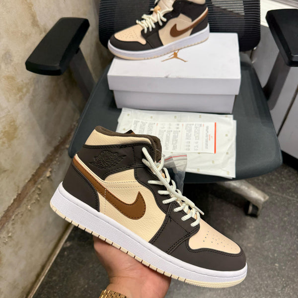Nike Air Jordan 1 Mid SE Brown Basalt Oatmeal Semi UA Shoes