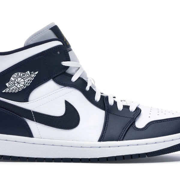 Nike Air Jordan 1 Mid White Metallic Gold Obsidian Shoes