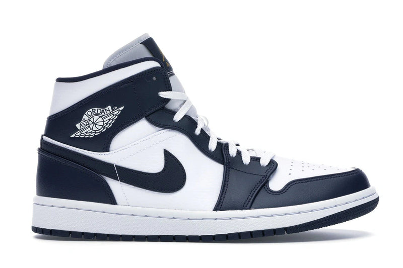 Nike Air Jordan 1 Mid White Metallic Gold Obsidian Shoes