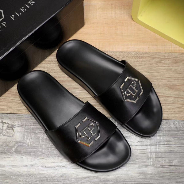 Philipp Plein Logo Leather Premium Slide (Luxury) Slides