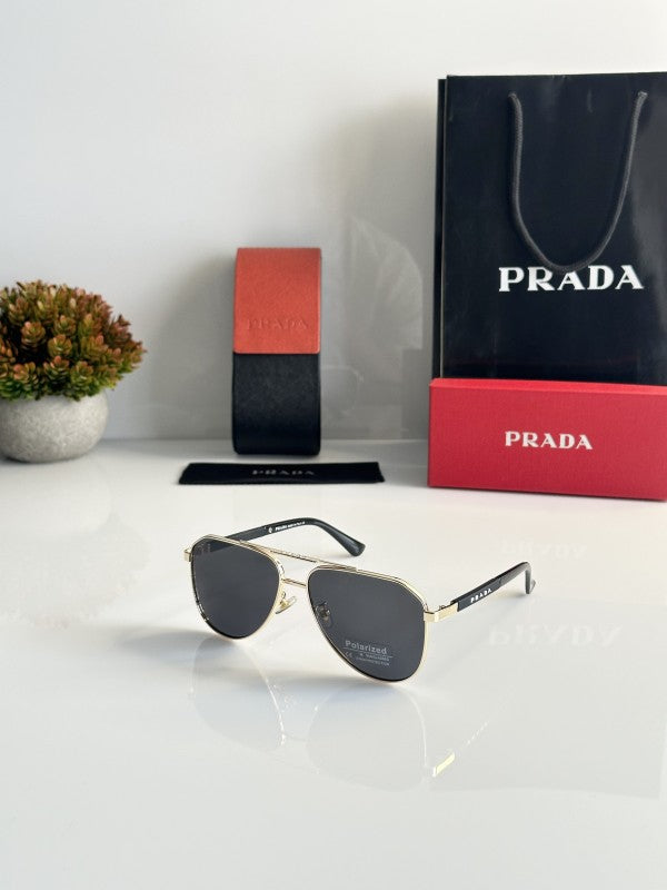 Prada 132 Gold Black Sunglasses