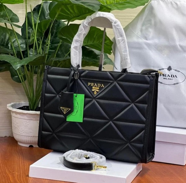 Prada Leather Symbole Tote Bag With OG Box & Dust Bag (Black-890) (Classic) Bag
