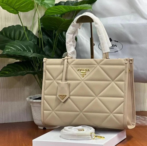 Prada Leather Symbole Tote Bag With OG Box & Dust Bag (Khaki-892) (Earthy) Bag
