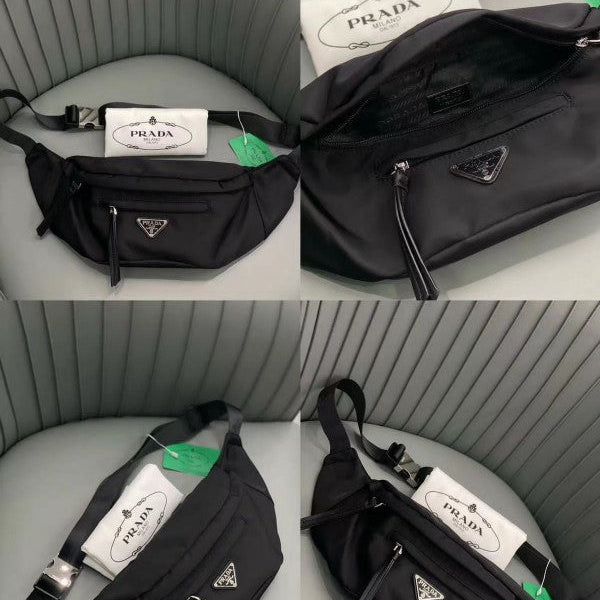 Prada Waist Nylon Pouch Track Belt Bag Signature With Dust Bag (P238 Black) (Sporty) Belt Bag