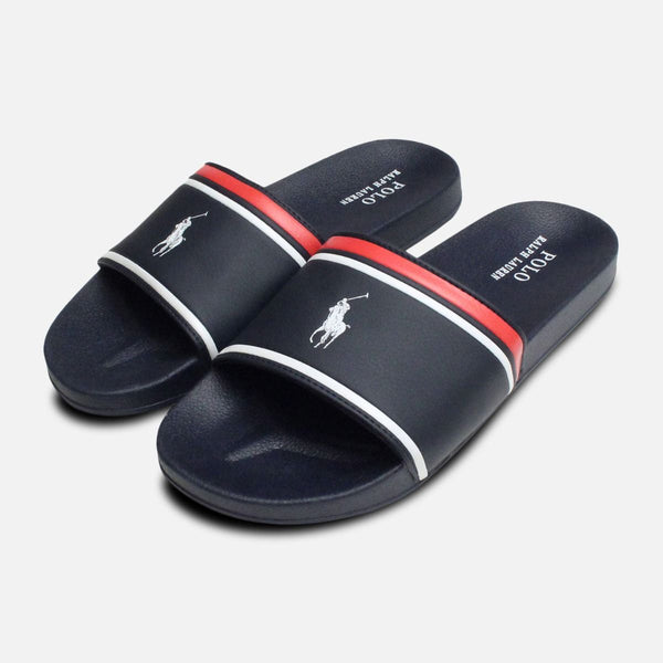 Ralph Lauren Polo Navy Blue White Ralph Lauren Quilton Slide Slides