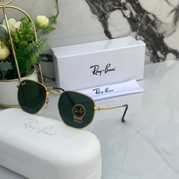 Rayban Hexagonal Gold Green 3548 Sunglasses