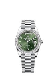 Rolex Day Date Green Silver Watch