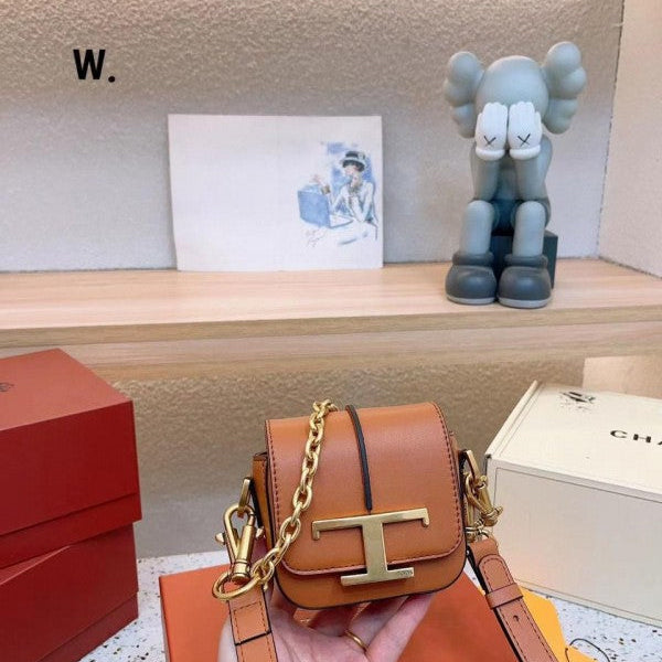 Tods T Timeless Logo-Plaque Shoulder Bag With OG Box & Dust Bag (Brown-RV629) Premium Bag