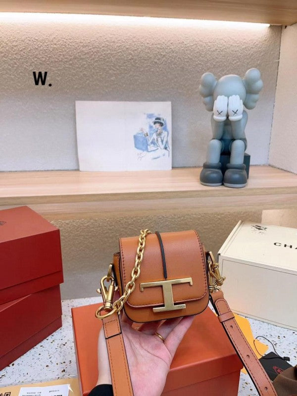 Tods T Timeless Logo-Plaque Shoulder Bag With OG Box & Dust Bag (Brown-RV629) Premium Bag
