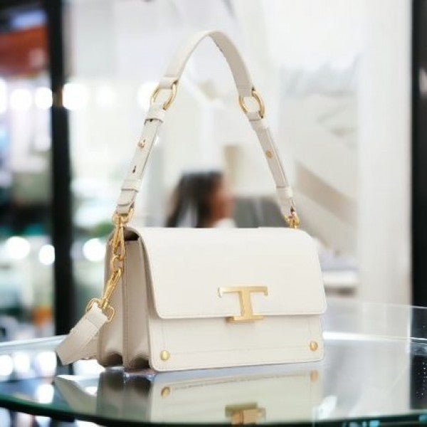Tods T Timeless Shoulder Bag With OG Box & Dust Bag (White 661) Premium Bag