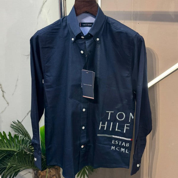 Tommy Hilfiger Navy Imported Cotton Fabric Full Sleeves Premium Shirt Shirt
