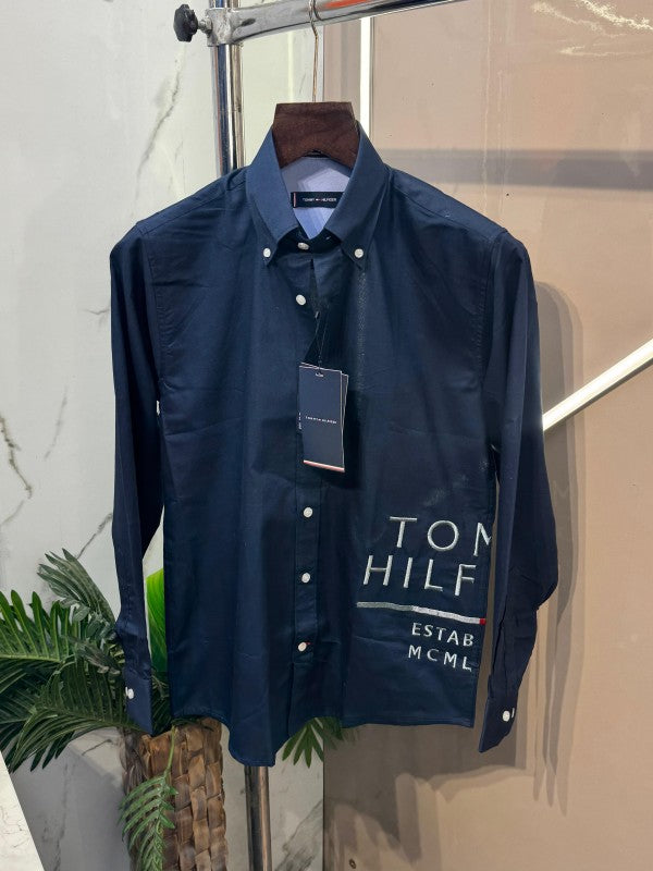 Tommy Hilfiger Navy Imported Cotton Fabric Full Sleeves Premium Shirt Shirt
