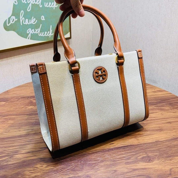 Tory Burch Blake Canvas Tote With Dust Bag TB608 Apricot Brown Bag