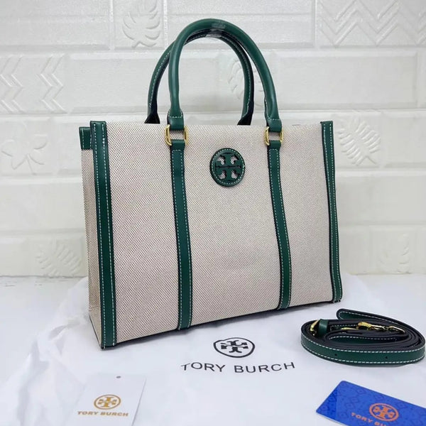 Tory Burch Blake Canvas Tote With Dust Bag TB608 Apricot Green Bag