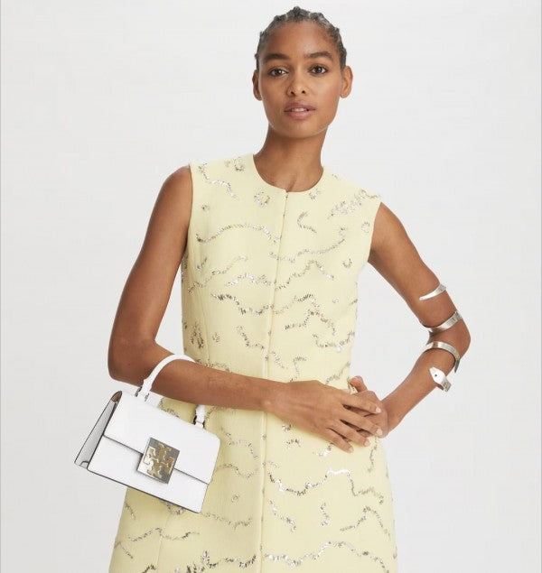 Tory Burch Bon Bon Spazzolato Mini Top Handle Bag Optic White Bag