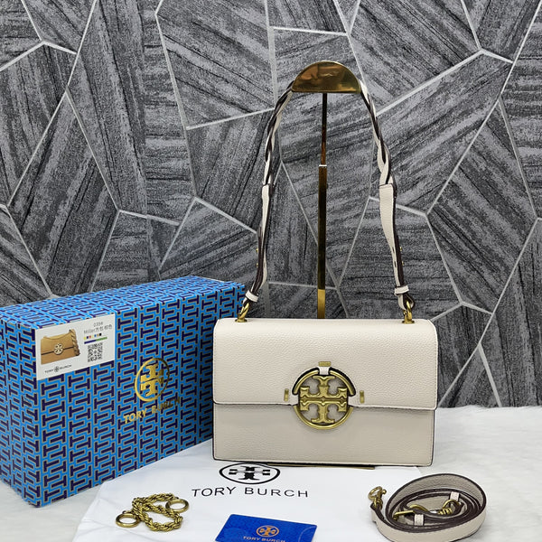 Tory Burch Miller Leather Shoulder Sling Bag With OG Box & Dust Bag Beige TR626