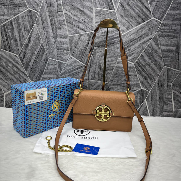 Tory Burch Miller Leather Shoulder Sling Bag With OG Box & Dust Bag Brown TR626