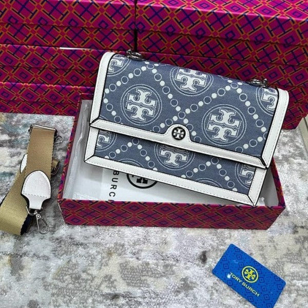 Tory Burch T Monogram Shoulder Bag With Adjustable Strap With OG Box & Dust Bag (White 618)