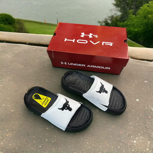 Under Armour Project Rock White Black Slides