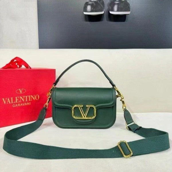 Valentino Garavani Loc Leather Shoulder Bag (Dark Green) With OG Box Dust Bag