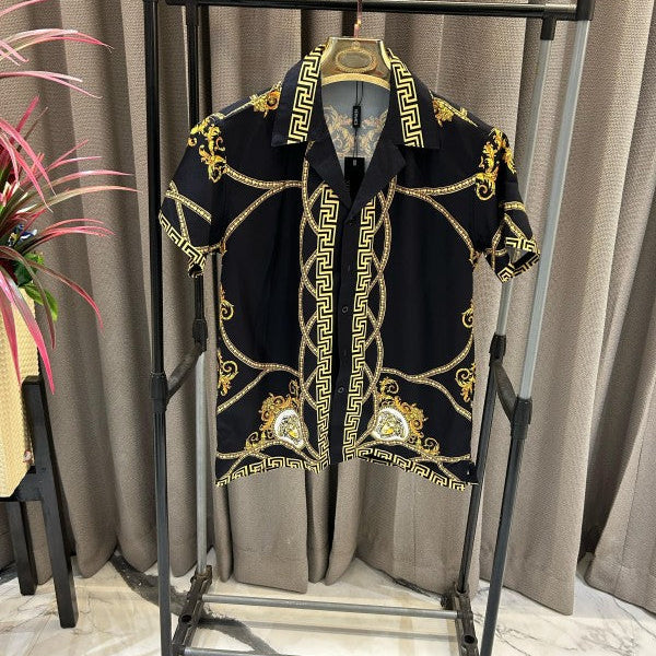 Versace Borocco Black Gold Half Sleeves Shirt