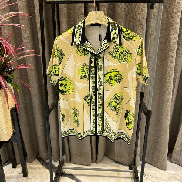 Versace Face Design Green Half Sleeves Shirt