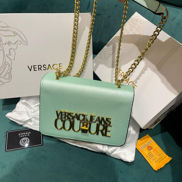 Versace Jeans Couture Saffiano Lock Crossbody Bag With OG Gift Box & Dust Bag (Pistachio Green - VA029)