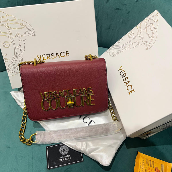 Versace Jeans Couture Saffiano Lock Crossbody Bag With OG Gift Box & Dust Bag (Red - VA029)
