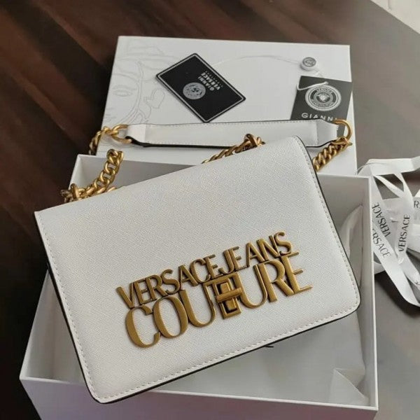 Versace Jeans Couture Saffiano Lock Crossbody Bag With OG Gift Box & Dust Bag (White - VA029)