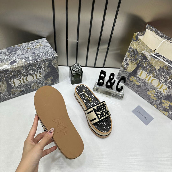 WMN Miss Dior Premium Tan Slides with Original Box
