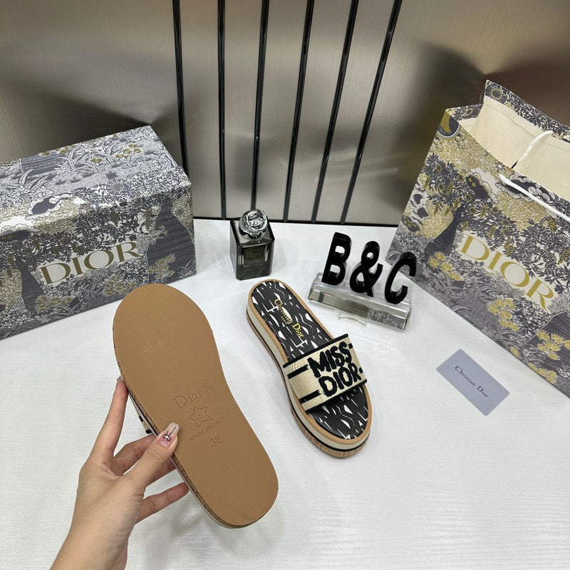 WMN Miss Dior Premium Tan Slides with Original Box