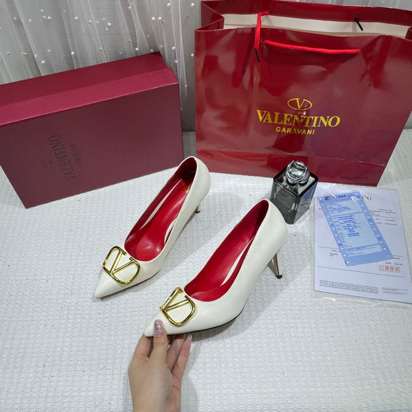 WMN Valentino Premium V-Logo White Signature Slides