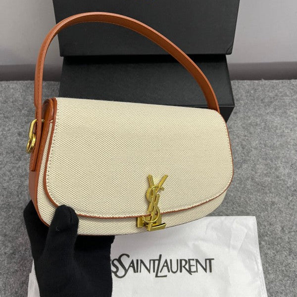 YSL Saint Laurent Voltaire Leather Shoulder Bag with Original Box & Dust Bag (83-1 Canvas Brown)