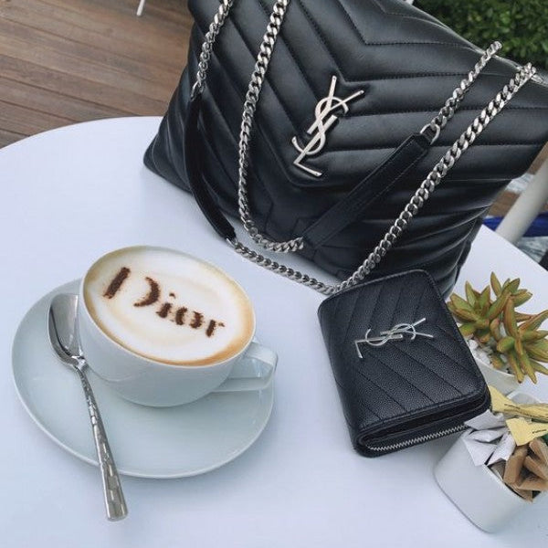 YSL Yves Saint Laurent Loulou Shoulder Bag with Original Magnetic Box & Dust Bag (Black Silver - 166)