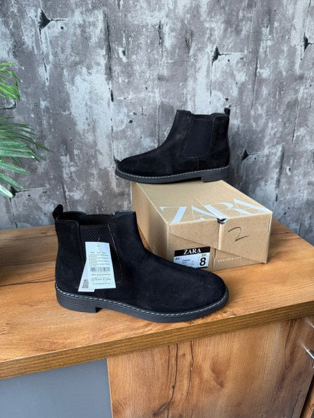 Zara Chelsea Boots Black Suede Shoes