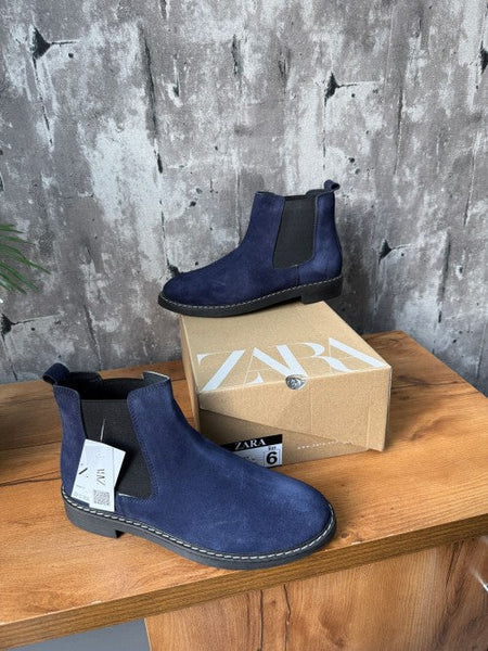 Zara Chelsea Boots Navy Suede Shoes