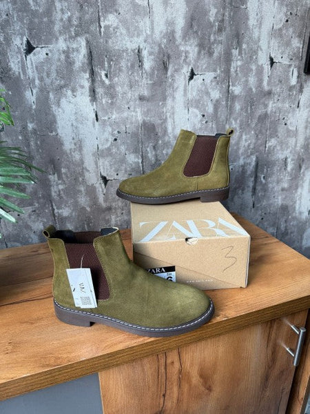 Zara Chelsea Boots Olive Suede Shoes