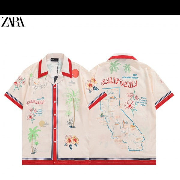 Zara Cream All Over Printed Imported Half Shirt