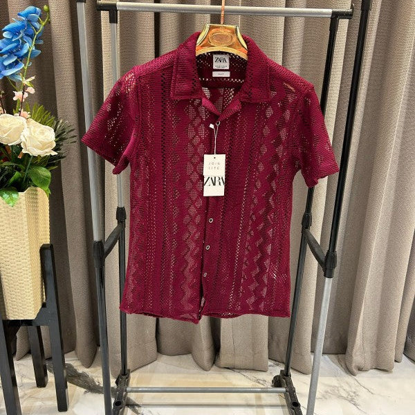 Zara Crochet Shirt Cherry Red