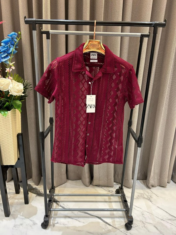 Zara Crochet Shirt Cherry Red