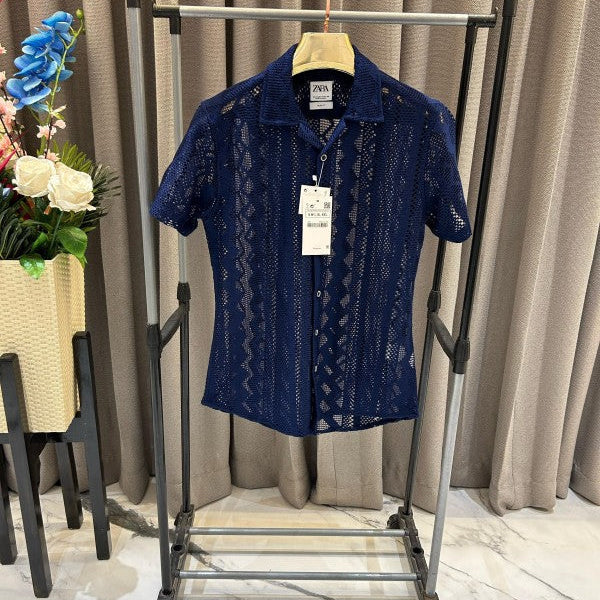 Zara Crochet Shirt Navy Blue
