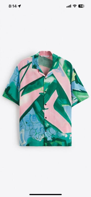 Zara Green All Over Printed Premium Half Shirt