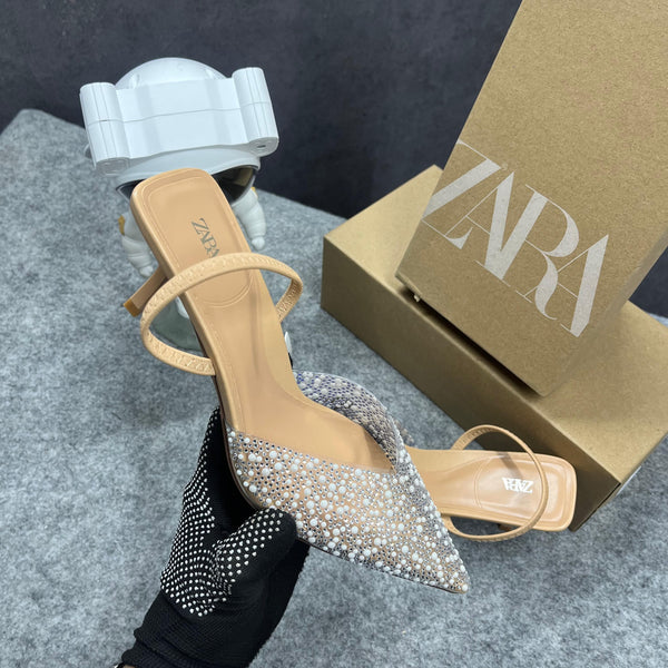 Zara Pearl Jewel Heels High Quality With Original Box & Dust Bag