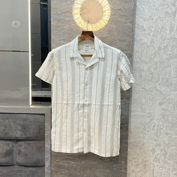 Zara White Stripes Premium Half Shirt