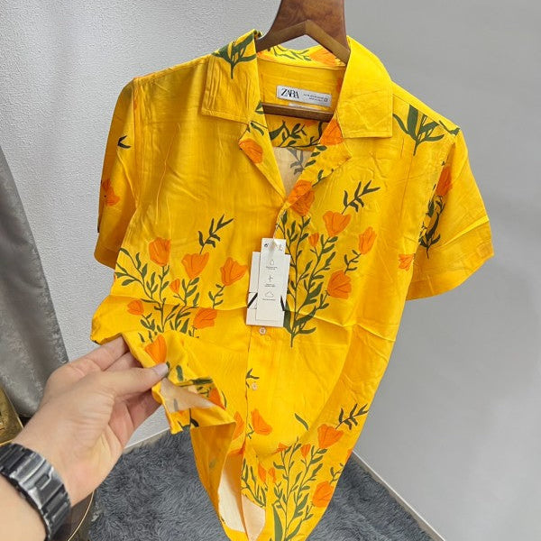 Zara Yellow All Over Printed Premium Half Shirt